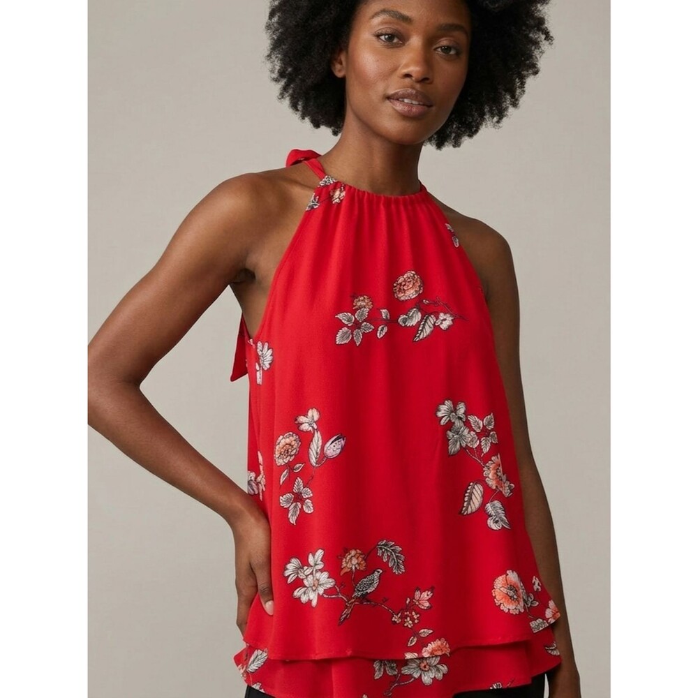 BB Dakota Red Floral Halter Top Pleated Size Small Boho Chic Summer Romantic